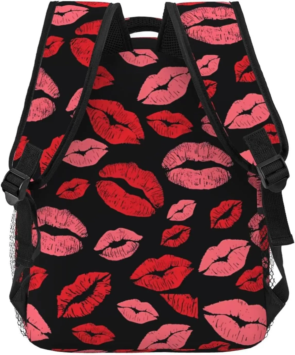 Red Valentines Lips Backpack Casual Laptop Backpack Lightweight Double Shoulder Bag Travel Daypack For Women Men