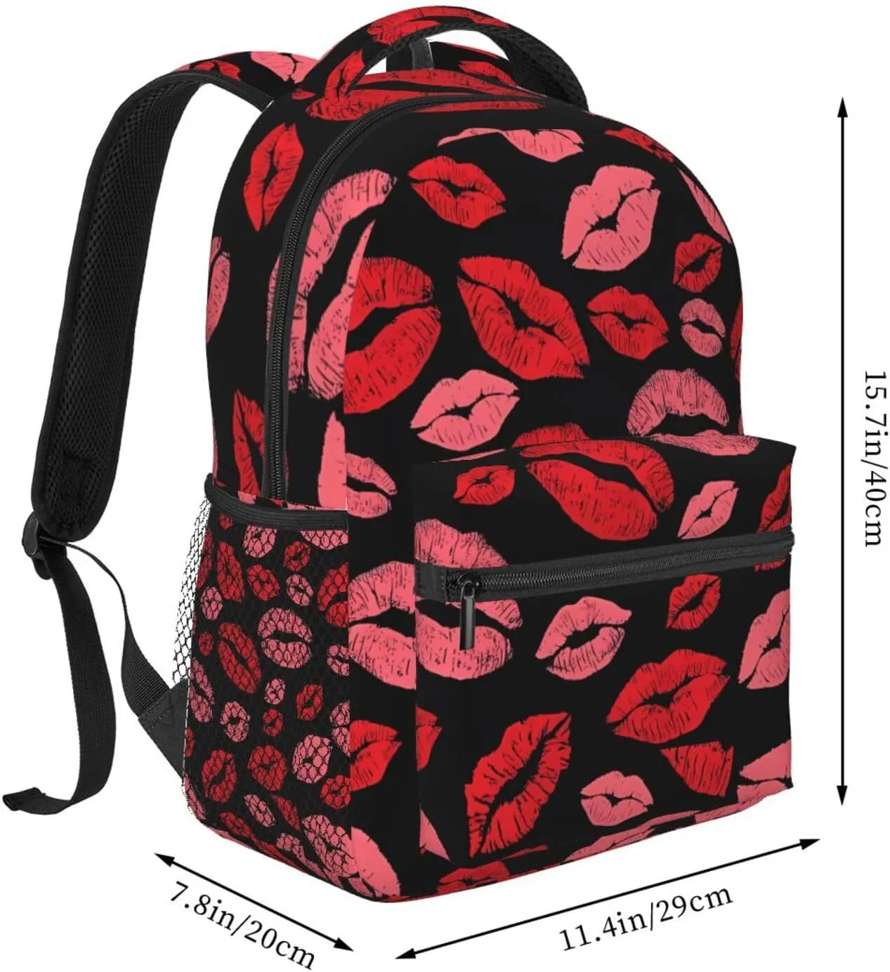Red Valentines Lips Backpack Casual Laptop Backpack Lightweight Double Shoulder Bag Travel Daypack For Women Men