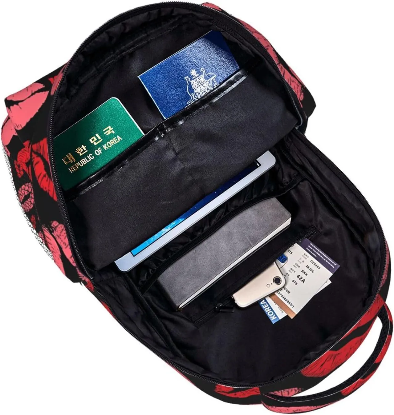 Red Valentines Lips Backpack Casual Laptop Backpack Lightweight Double Shoulder Bag Travel Daypack For Women Men