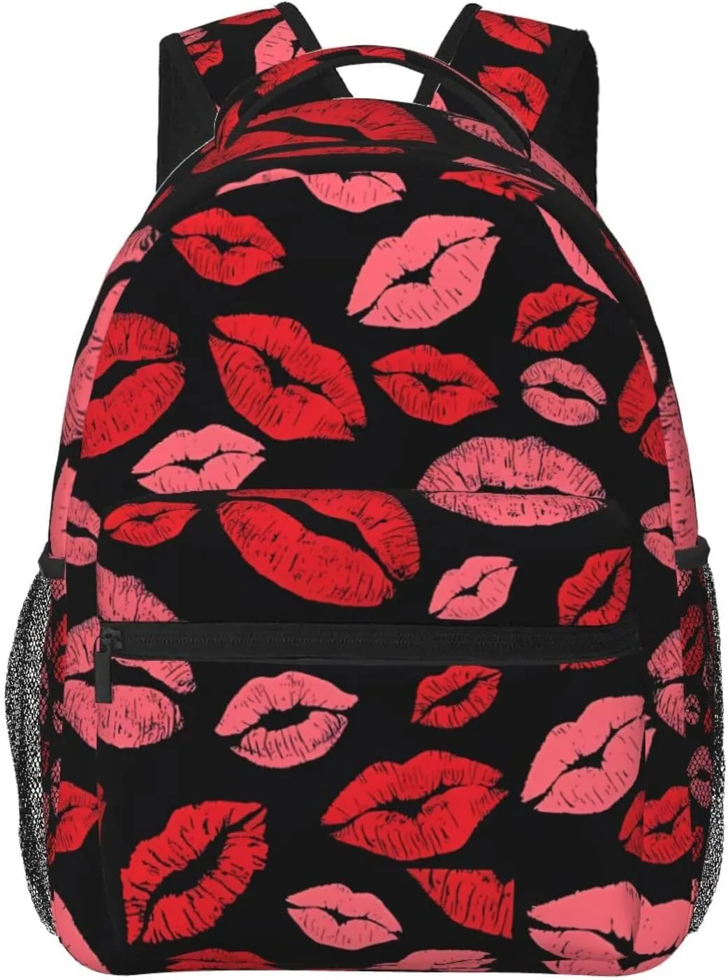 Red Valentines Lips Backpack Casual Laptop Backpack Lightweight Double Shoulder Bag Travel Daypack For Women Men