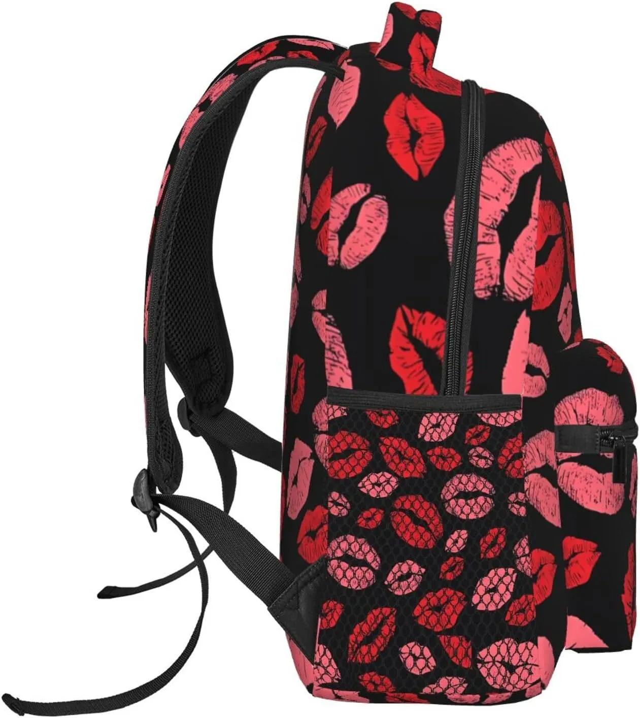 Red Valentines Lips Backpack Casual Laptop Backpack Lightweight Double Shoulder Bag Travel Daypack For Women Men