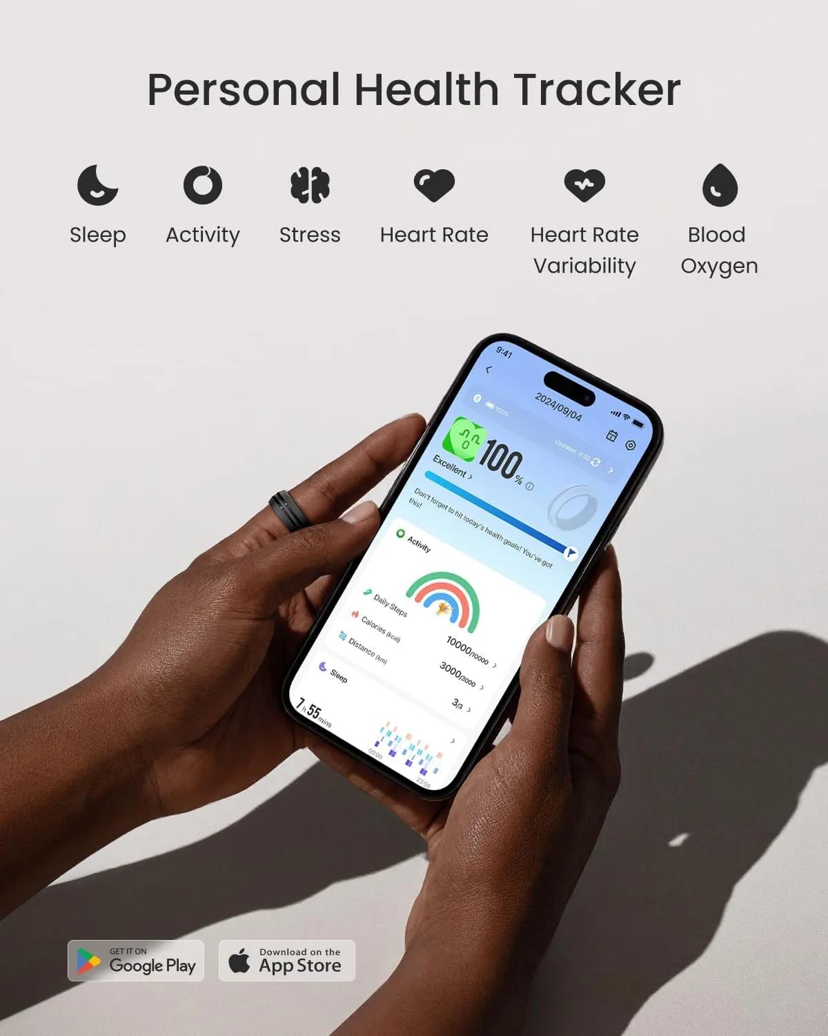 RENPHO Lynx Smart Ring, Size First with Sizing Kit, Fitness Tracker for Women & Men, Sleep Tracker, 7-Day Battery Life, Titanium, Waterproof, Subscription-Free App, HSA/FSA Eligible (Black, Size 9)