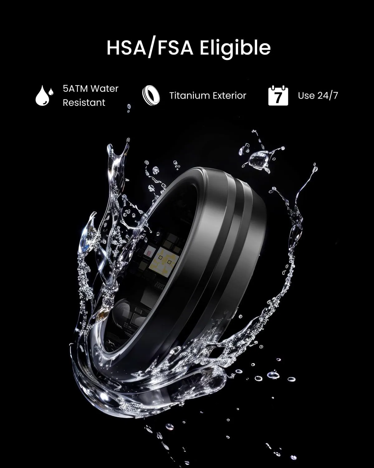 RENPHO Lynx Smart Ring, Size First with Sizing Kit, Fitness Tracker for Women & Men, Sleep Tracker, 7-Day Battery Life, Titanium, Waterproof, Subscription-Free App, HSA/FSA Eligible (Black, Size 9)