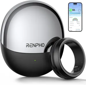 RENPHO Lynx Smart Ring, Size First with Sizing Kit, Fitness Tracker for Women & Men, Sleep Tracker, 7-Day Battery Life, Titanium, Waterproof, Subscription-Free App, HSA/FSA Eligible (Black, Size 9)