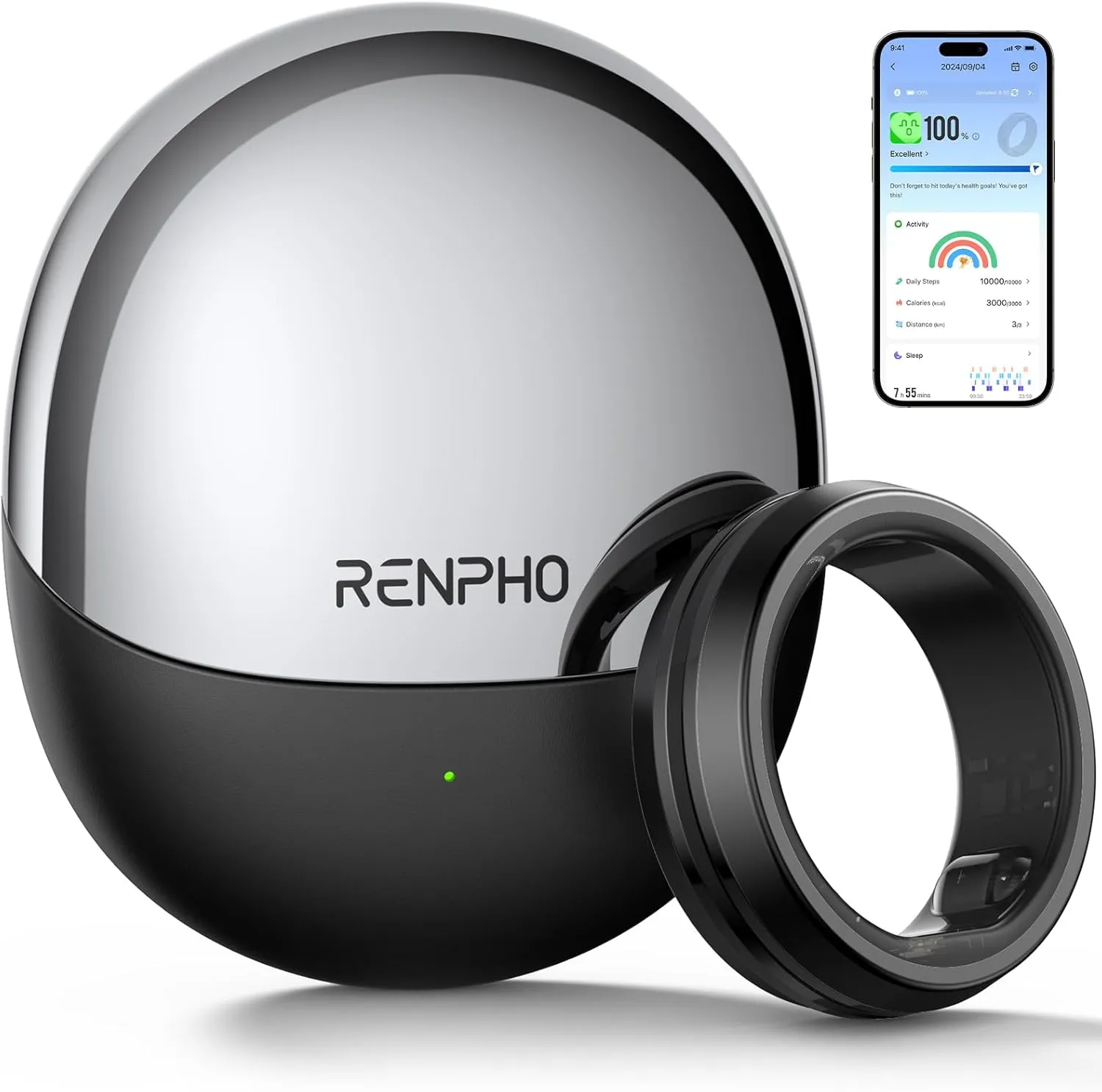 RENPHO Lynx Smart Ring, Size First with Sizing Kit, Fitness Tracker for Women & Men, Sleep Tracker, 7-Day Battery Life, Titanium, Waterproof, Subscription-Free App, HSA/FSA Eligible (Black, Size 9)