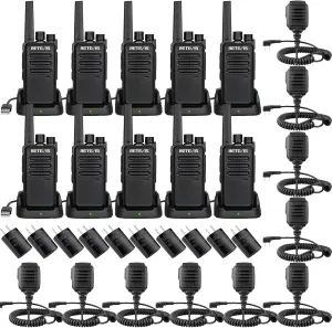 Retevis RT68 Walkie Talkies(10 Pack) Bundle with Shoulder Speaker Mic(10 Pack), Long Range Two Way Radio for Adults,Compact, Rugged, Heavy Duty 2 Way Radios Rechargeable with USB Charging Base