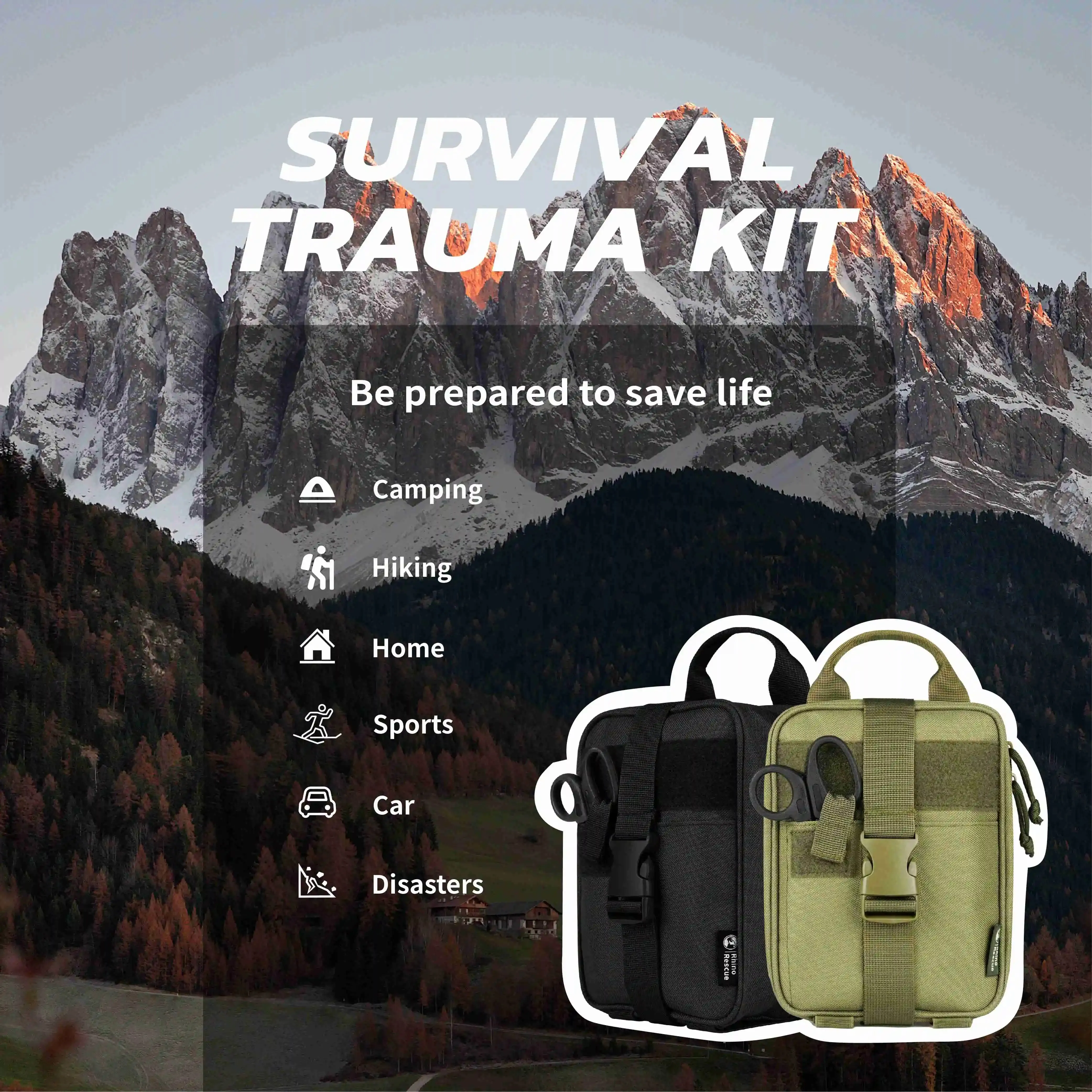 Rhino First Aid Survival Kit Bag IFAK Pouch Supplied Camping Kit with 152 EMT Items For Emergency Outdoors Full kit