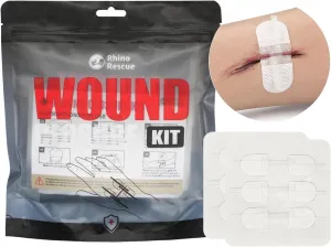 RHINO RESCUE Wound Closure Kit, 6pcs with Dresssings, Wound Closure Strips Without Suture, Stitch Zip Laceration Closure Kit for Cut Care, Adhesive Wound Closure Bandages, HSA/FSA Eligible