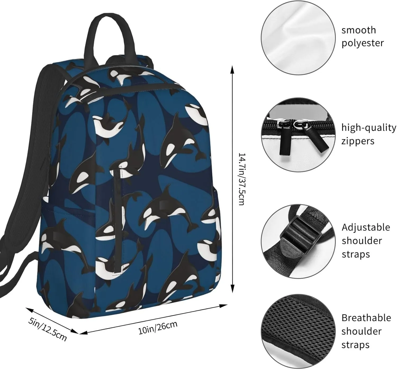 RIMENCH College Backpack Lightweight Travel Rucksack ocean orca killer whale Casual Daypack For Men Women