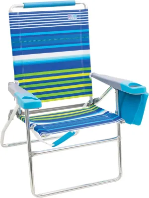 Rio Brands 17" Extended Height 4-Position Folding Beach, Camping, Lawn Chair, Stripe