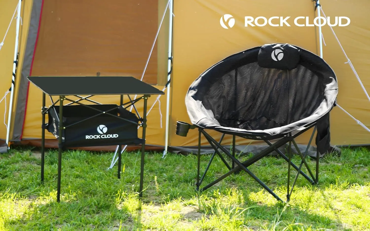 ROCK CLOUD Folding Camping Chair Oversized Padded Moon Round Saucer Chairs Outdoor for Camp Lawn Hiking Fishing Sports