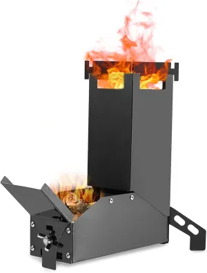 Rocket Stove, Outdoor Collapsible Wood Burning Stainless Steel Rocket Stove Backpacking Camp Tent Stove