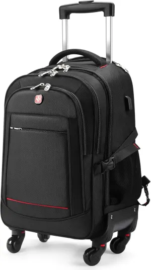 Rolling Backpack with Wheels - Water-Resistant, Airline Approved Underseat Travel Luggage, Ideal 18*14*8 Personal Item Suitcase, Wheeled Backpack, Roller Backpack, and Rolling Laptop Bag