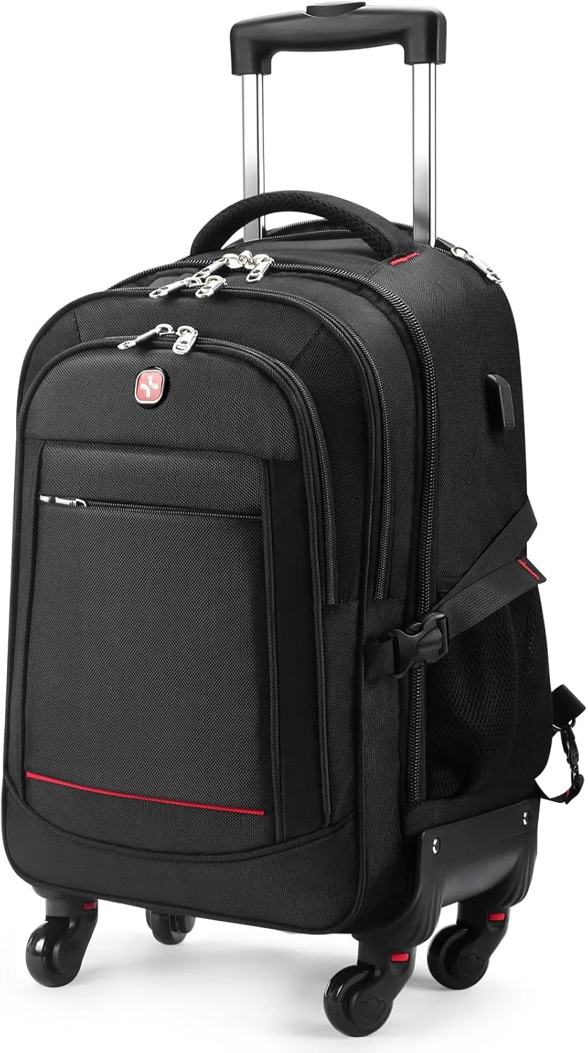 Rolling Backpack with Wheels - Water-Resistant, Airline Approved Underseat Travel Luggage, Ideal 18*14*8 Personal Item Suitcase, Wheeled Backpack, Roller Backpack, and Rolling Laptop Bag
