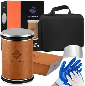 Rolling Knife Sharpener – 15° & 20° Multi-Angle Tool w/Diamond & Ceramic Discs #1000/#3000, Knife sharpener having Finger Guard, Gloves & Travel Bag