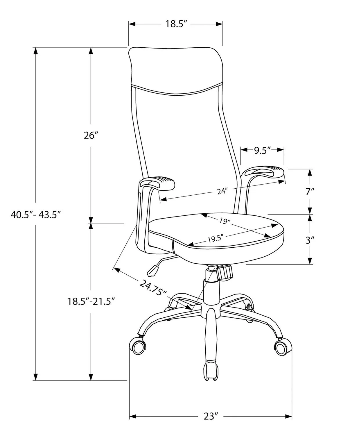 Roman 23" Ergonomically Designed Office Chair - Black|Chaise de bureau Roman de 23 po à conception ergonomique - noire
