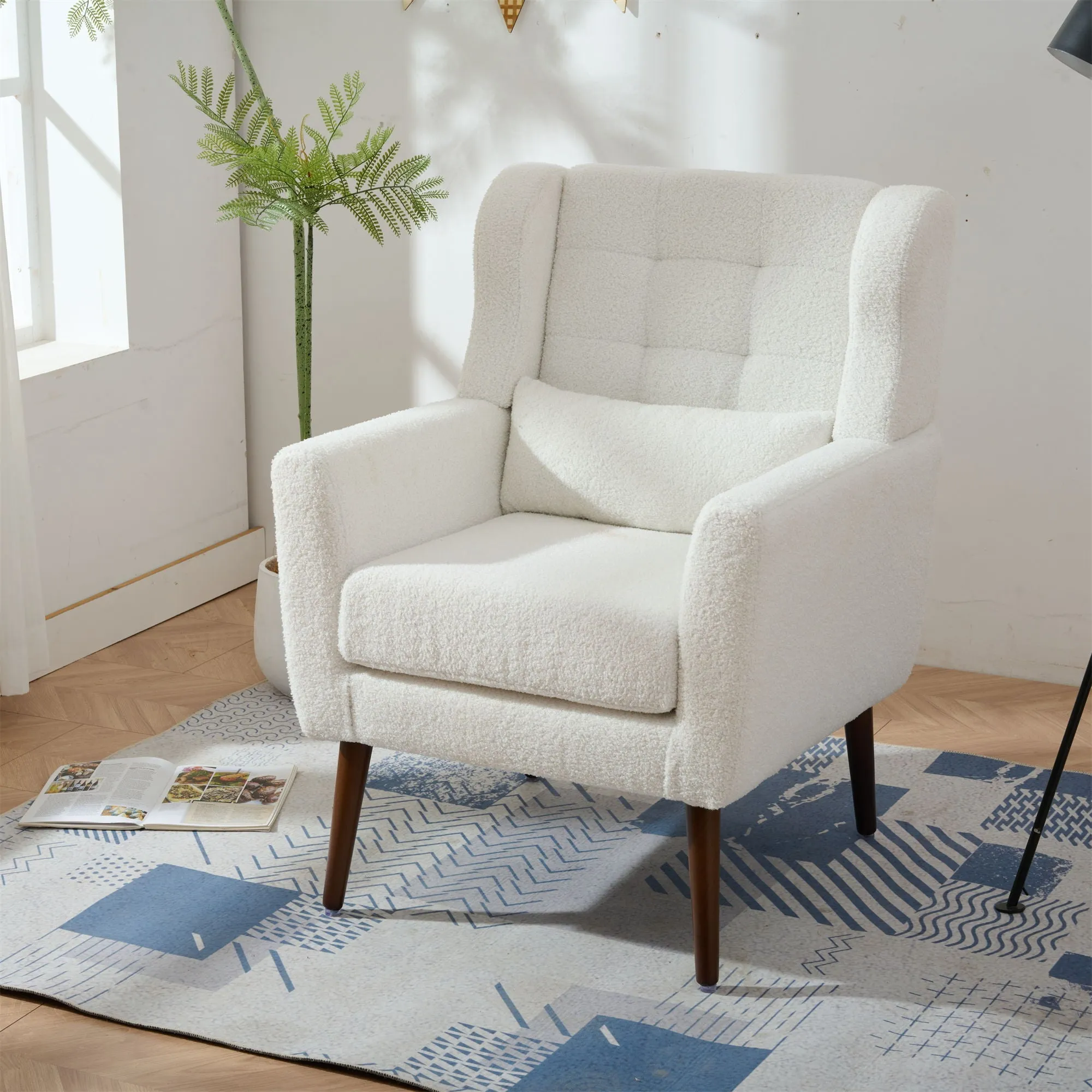 Room, Arm Lounge For Pillow, Chair Armchair, Comfy Wood Powerful Upholstered Mordern With Bedroom, Padded Site-wide sale Modern Leg Space, Chenille Chair, Soft Chairs In Accent Small Living Solid