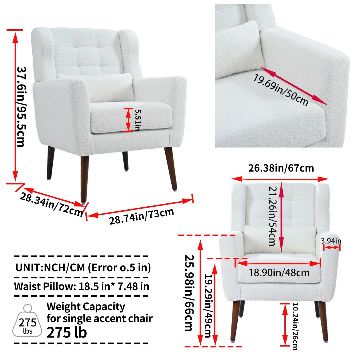 Room, Arm Lounge For Pillow, Chair Armchair, Comfy Wood Powerful Upholstered Mordern With Bedroom, Padded Site-wide sale Modern Leg Space, Chenille Chair, Soft Chairs In Accent Small Living Solid