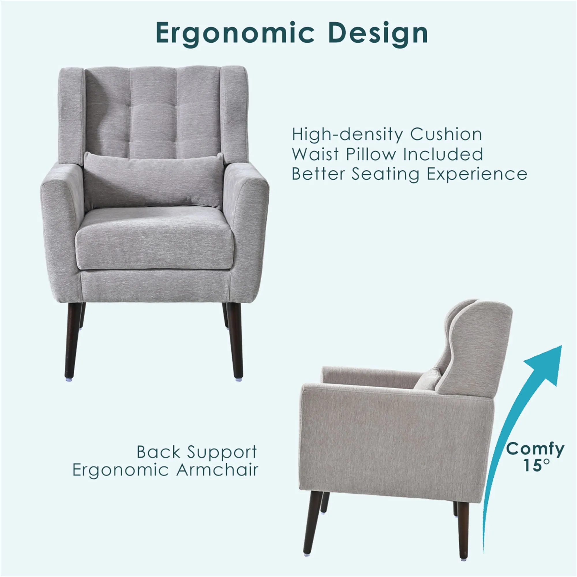 Room, Arm Lounge For Pillow, Chair Armchair, Comfy Wood Powerful Upholstered Mordern With Bedroom, Padded Site-wide sale Modern Leg Space, Chenille Chair, Soft Chairs In Accent Small Living Solid