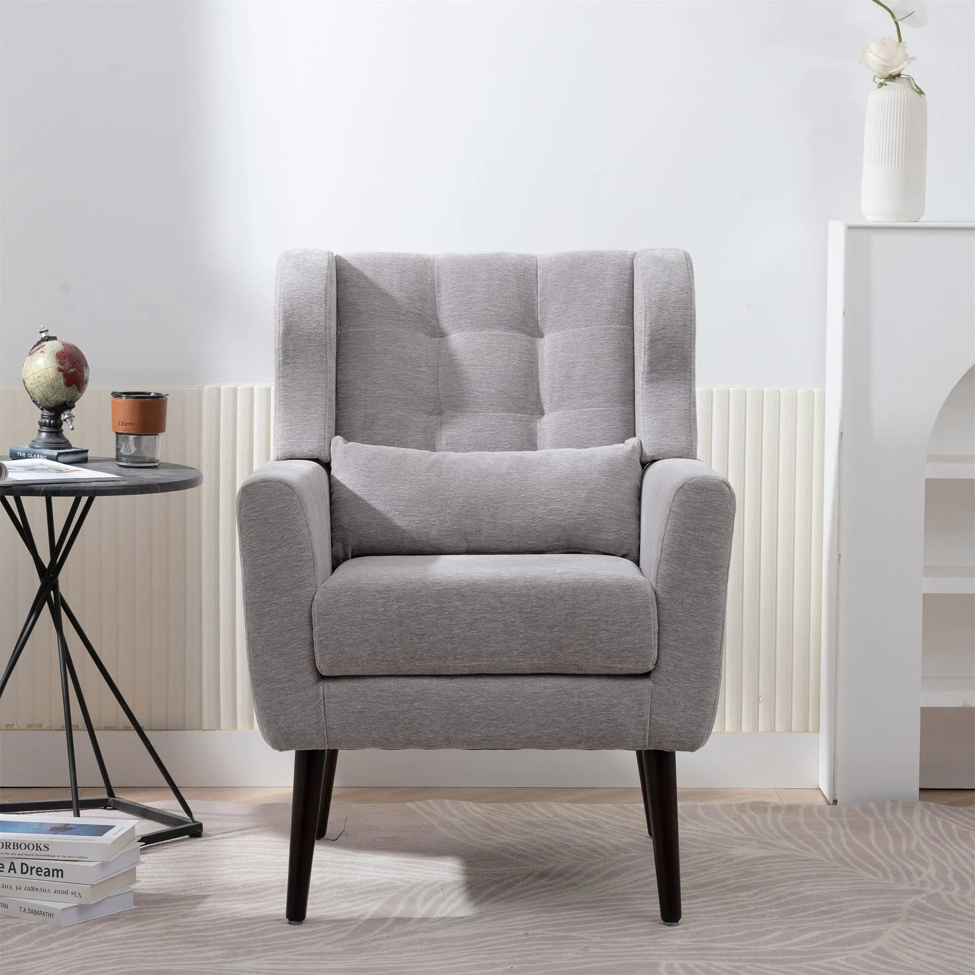 Room, Arm Lounge For Pillow, Chair Armchair, Comfy Wood Powerful Upholstered Mordern With Bedroom, Padded Site-wide sale Modern Leg Space, Chenille Chair, Soft Chairs In Accent Small Living Solid
