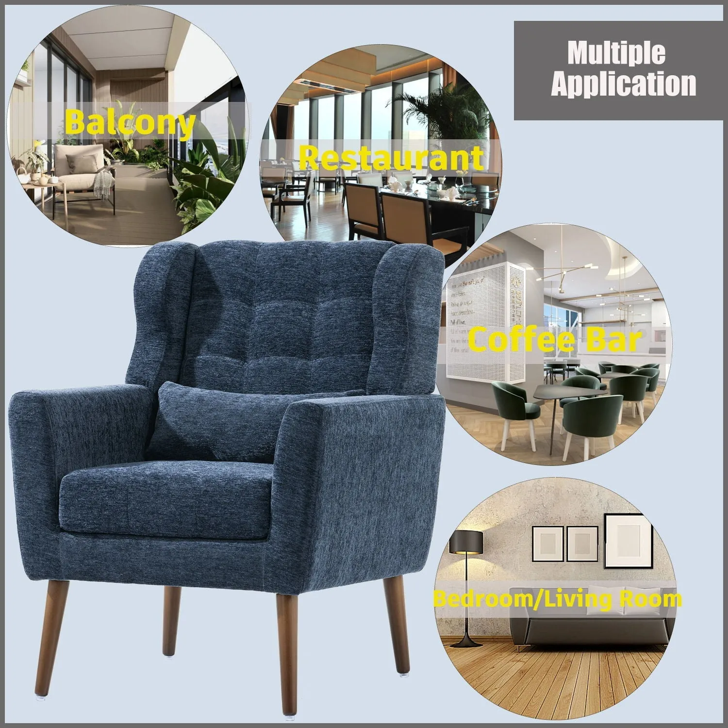 Room, Arm Lounge For Pillow, Chair Armchair, Comfy Wood Powerful Upholstered Mordern With Bedroom, Padded Site-wide sale Modern Leg Space, Chenille Chair, Soft Chairs In Accent Small Living Solid
