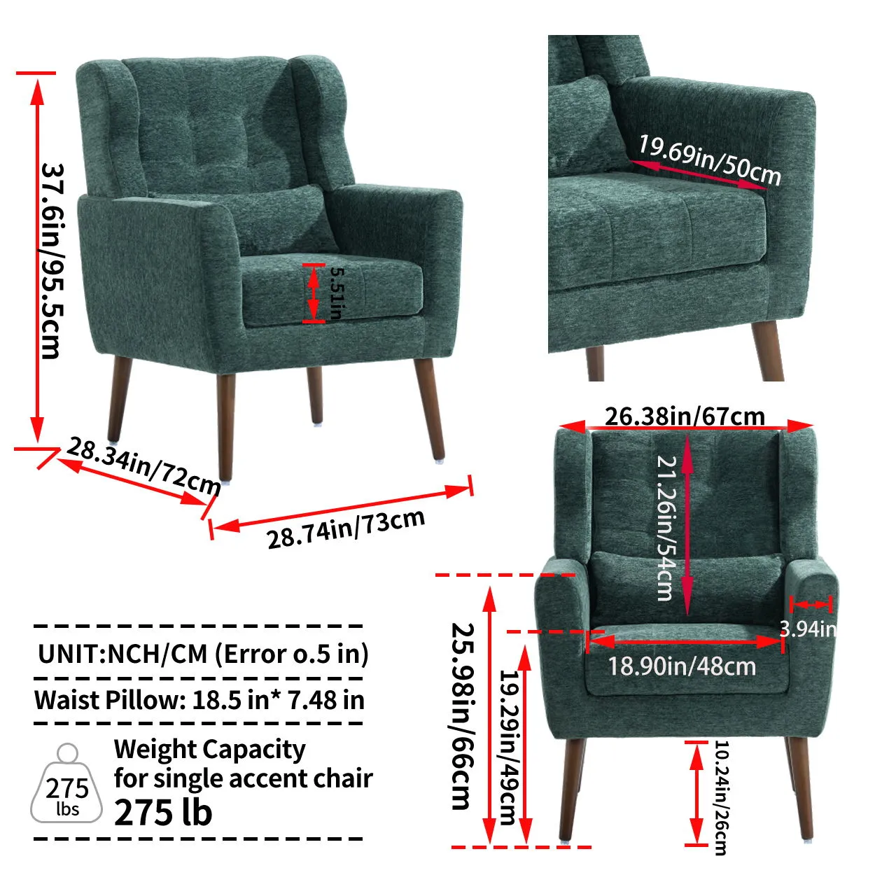 Room, Arm Lounge For Pillow, Chair Armchair, Comfy Wood Powerful Upholstered Mordern With Bedroom, Padded Site-wide sale Modern Leg Space, Chenille Chair, Soft Chairs In Accent Small Living Solid