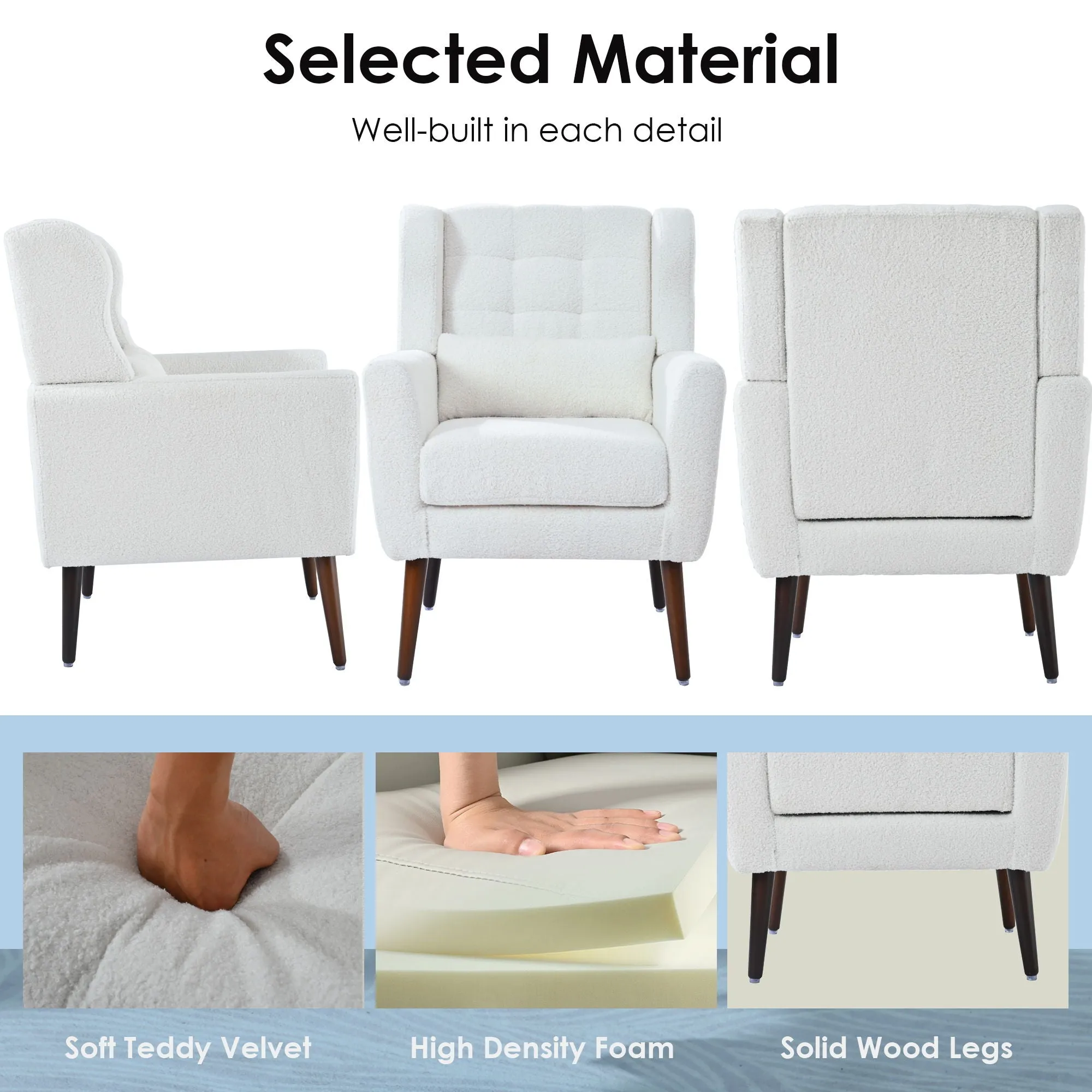 Room, Arm Lounge For Pillow, Chair Armchair, Comfy Wood Powerful Upholstered Mordern With Bedroom, Padded Site-wide sale Modern Leg Space, Chenille Chair, Soft Chairs In Accent Small Living Solid