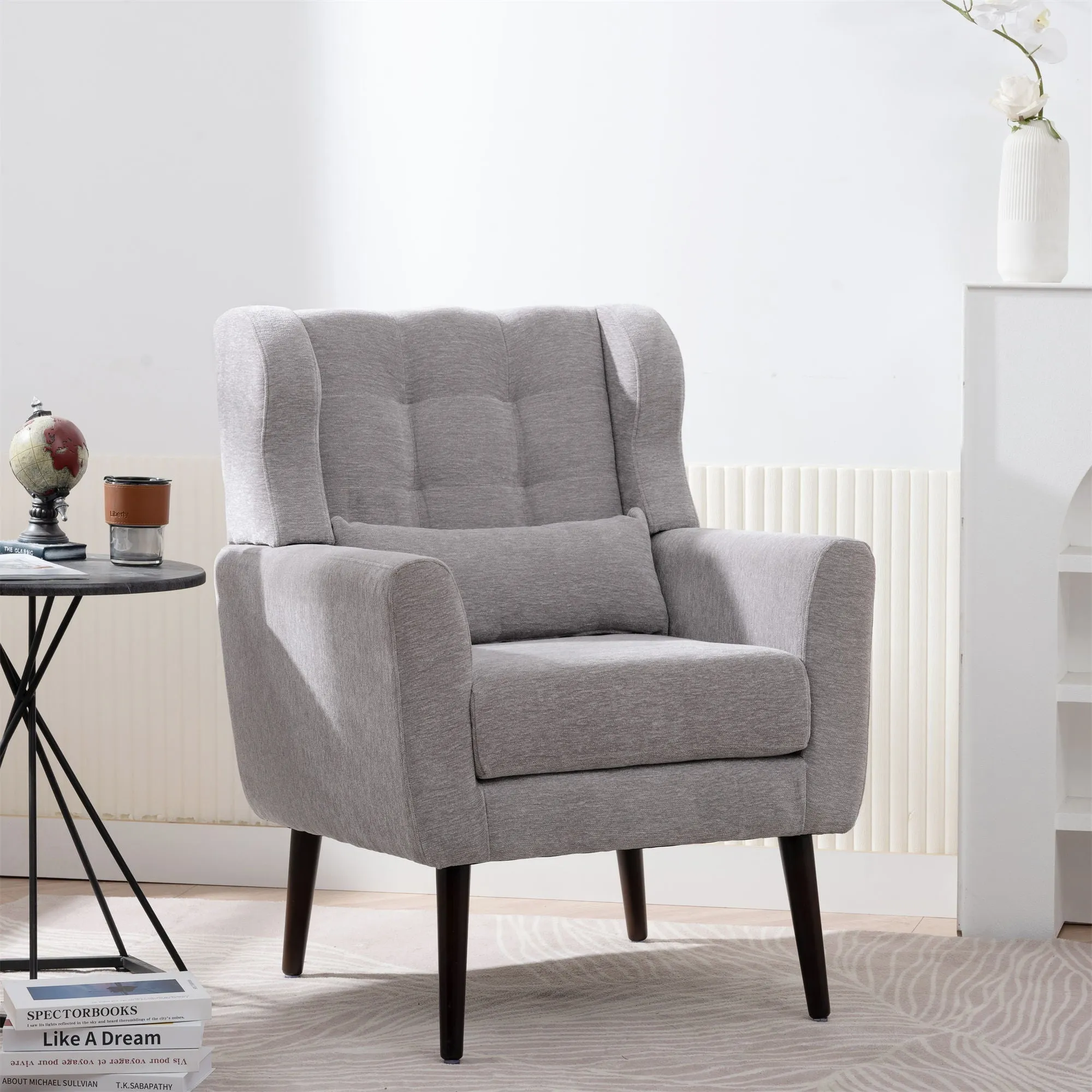 Room, Arm Lounge For Pillow, Chair Armchair, Comfy Wood Powerful Upholstered Mordern With Bedroom, Padded Site-wide sale Modern Leg Space, Chenille Chair, Soft Chairs In Accent Small Living Solid