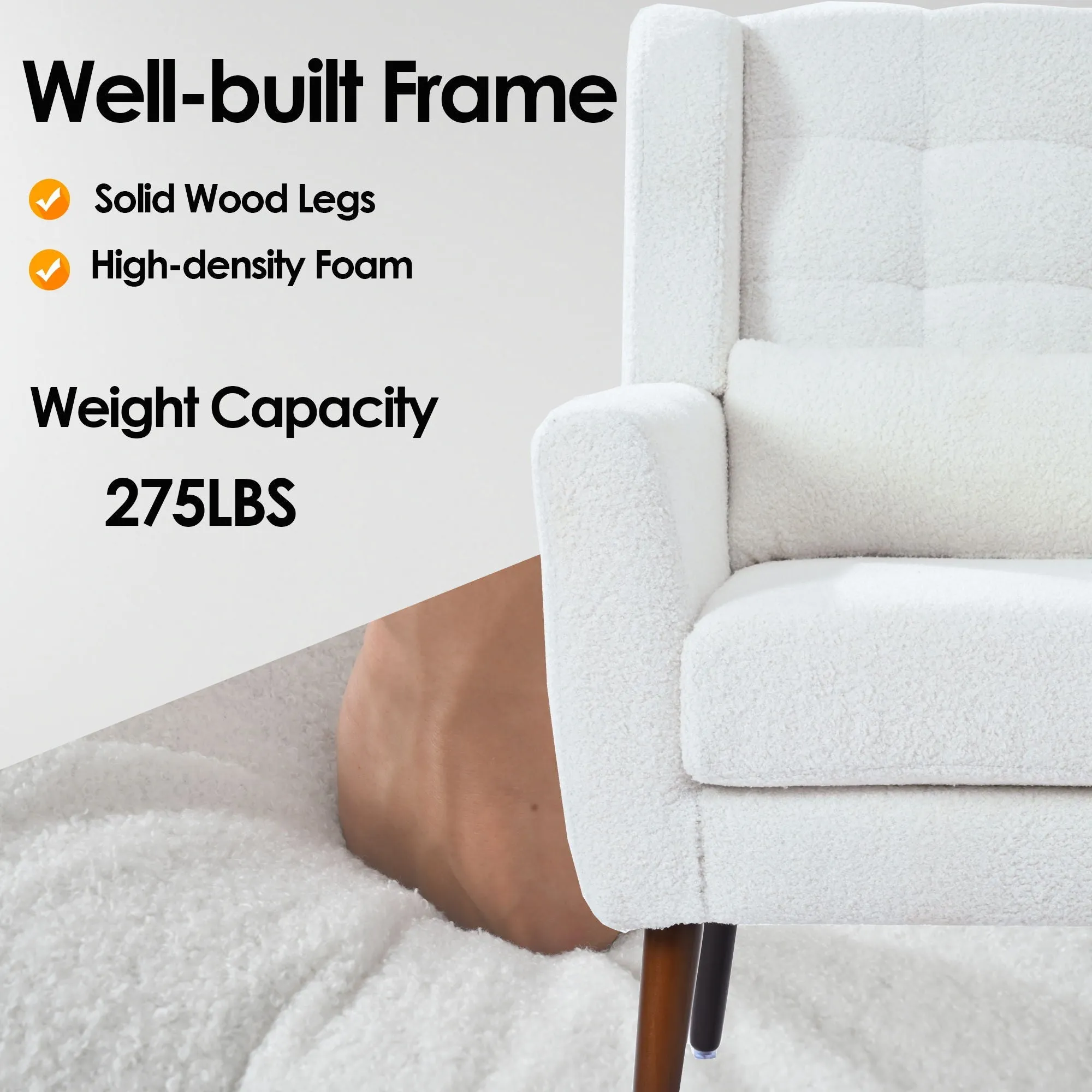 Room, Arm Lounge For Pillow, Chair Armchair, Comfy Wood Powerful Upholstered Mordern With Bedroom, Padded Site-wide sale Modern Leg Space, Chenille Chair, Soft Chairs In Accent Small Living Solid
