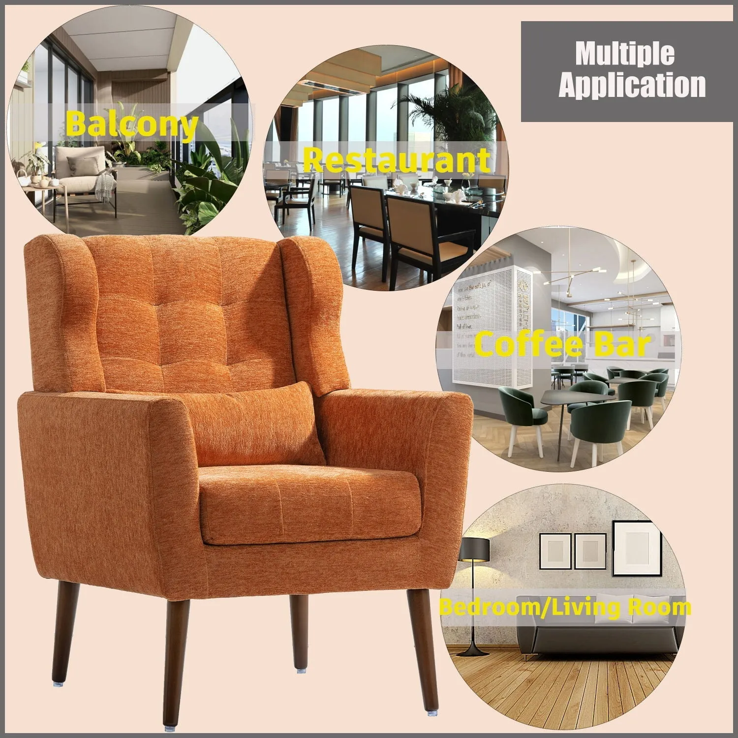 Room, Arm Lounge For Pillow, Chair Armchair, Comfy Wood Powerful Upholstered Mordern With Bedroom, Padded Site-wide sale Modern Leg Space, Chenille Chair, Soft Chairs In Accent Small Living Solid