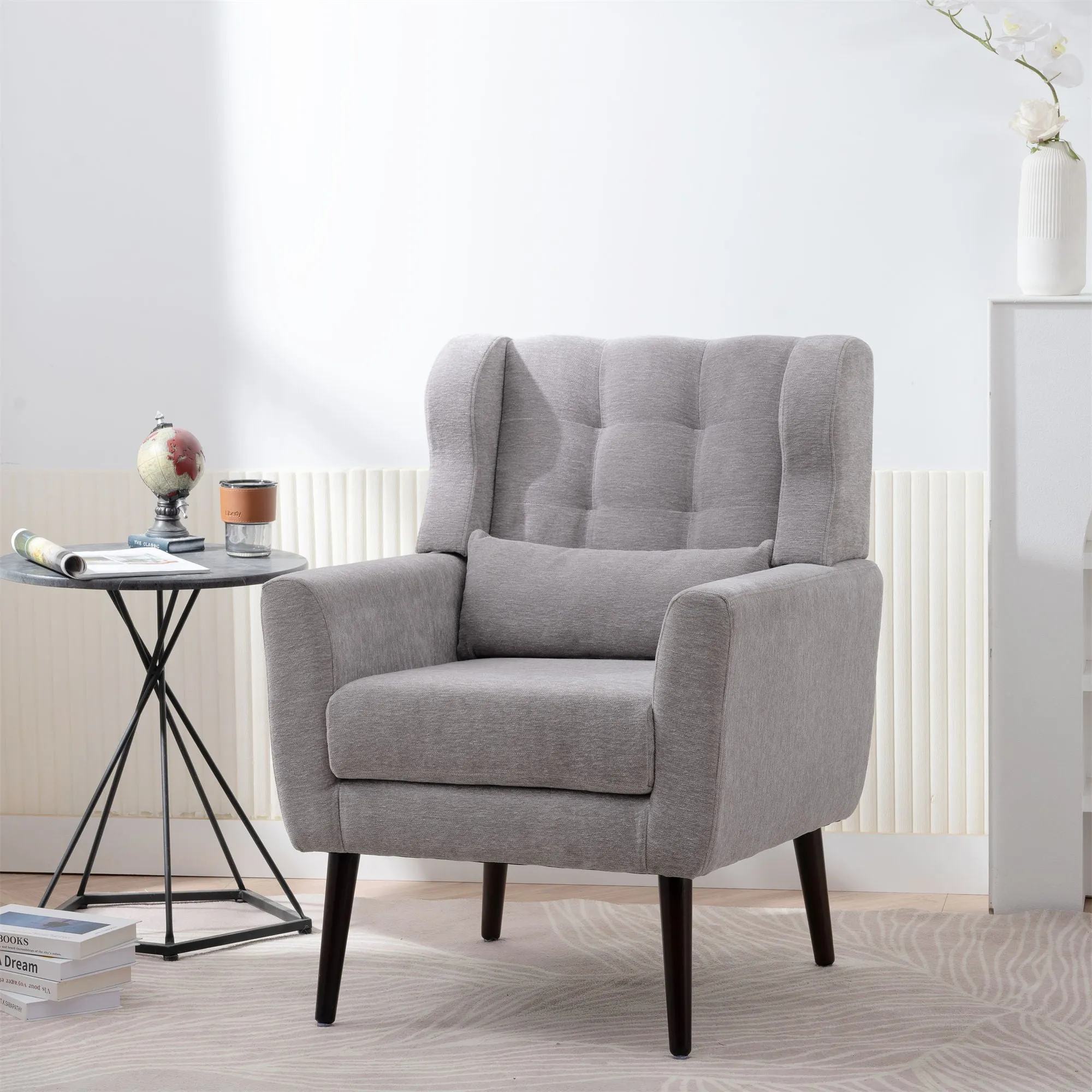 Room, Arm Lounge For Pillow, Chair Armchair, Comfy Wood Powerful Upholstered Mordern With Bedroom, Padded Site-wide sale Modern Leg Space, Chenille Chair, Soft Chairs In Accent Small Living Solid