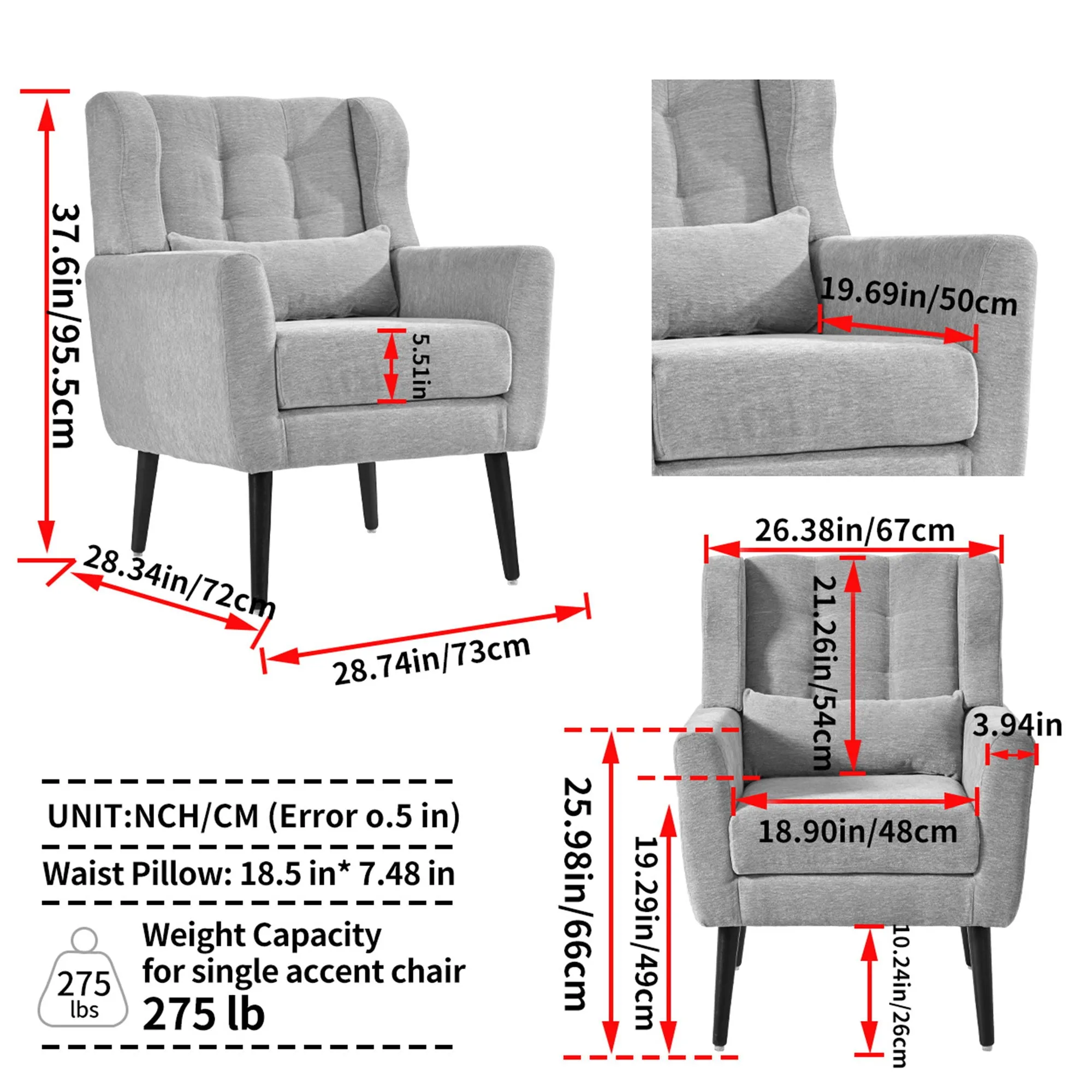 Room, Arm Lounge For Pillow, Chair Armchair, Comfy Wood Powerful Upholstered Mordern With Bedroom, Padded Site-wide sale Modern Leg Space, Chenille Chair, Soft Chairs In Accent Small Living Solid