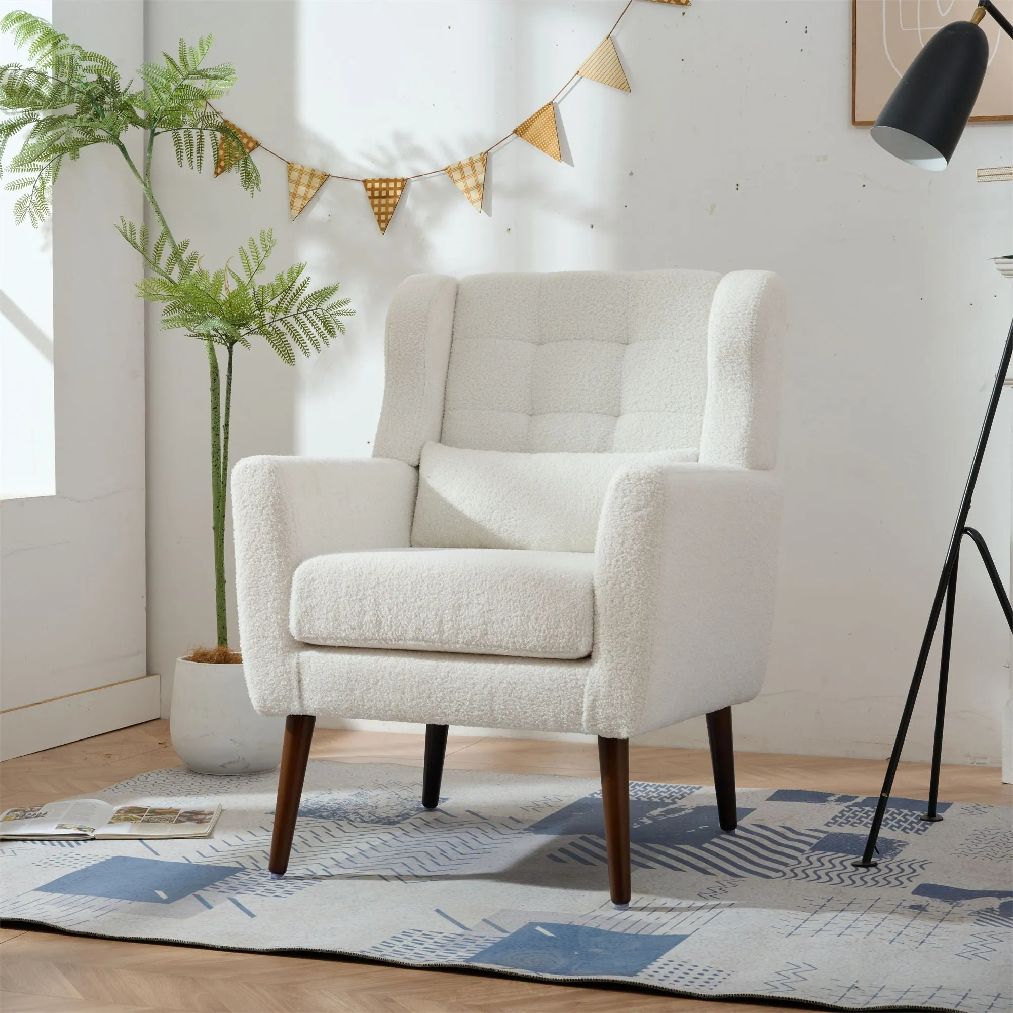 Room, Arm Lounge For Pillow, Chair Armchair, Comfy Wood Powerful Upholstered Mordern With Bedroom, Padded Site-wide sale Modern Leg Space, Chenille Chair, Soft Chairs In Accent Small Living Solid