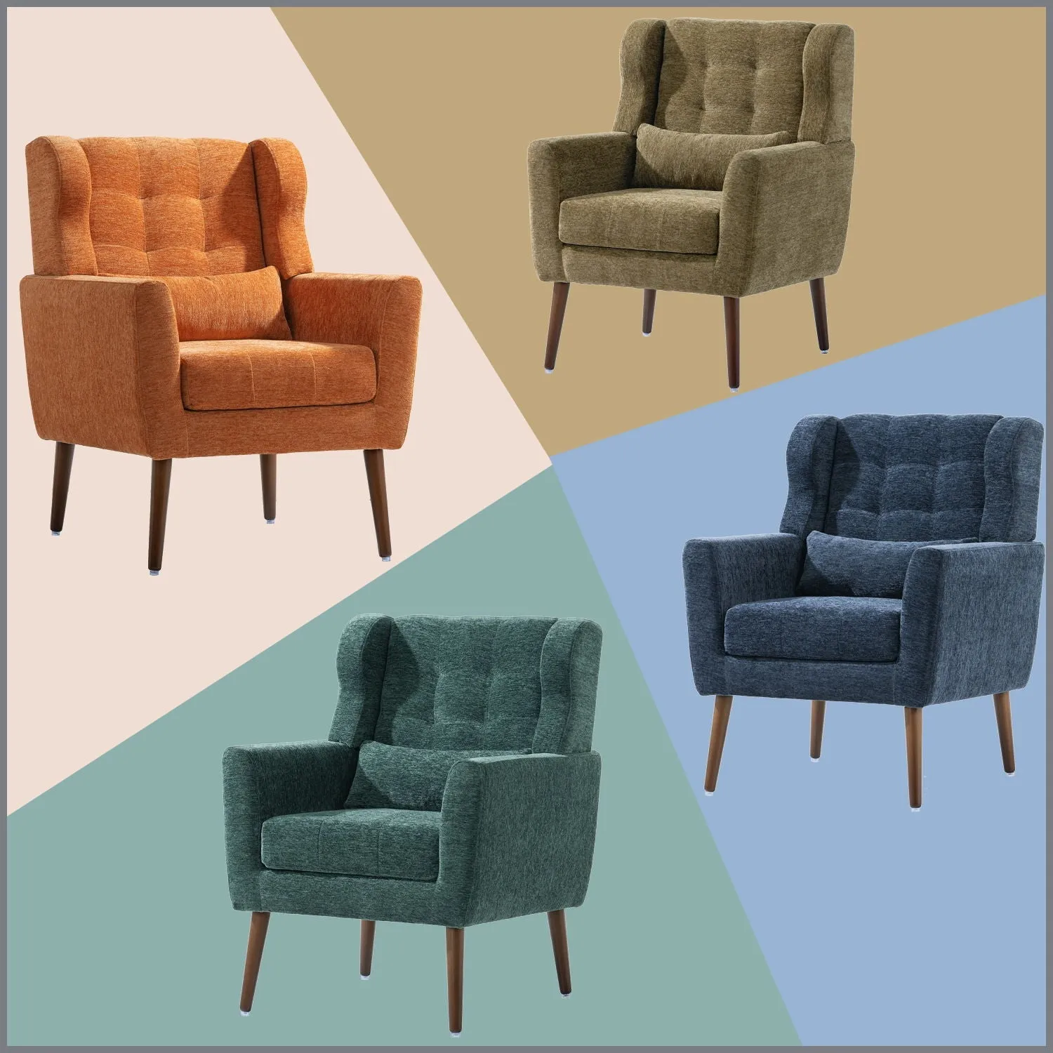 Room, Arm Lounge For Pillow, Chair Armchair, Comfy Wood Powerful Upholstered Mordern With Bedroom, Padded Site-wide sale Modern Leg Space, Chenille Chair, Soft Chairs In Accent Small Living Solid