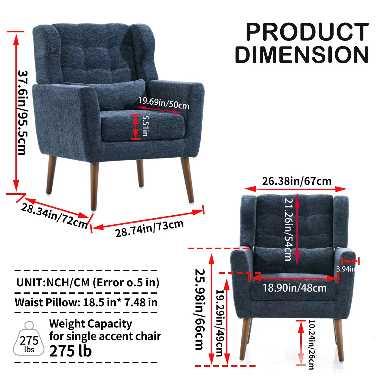 Room, Arm Lounge For Pillow, Chair Armchair, Comfy Wood Powerful Upholstered Mordern With Bedroom, Padded Site-wide sale Modern Leg Space, Chenille Chair, Soft Chairs In Accent Small Living Solid