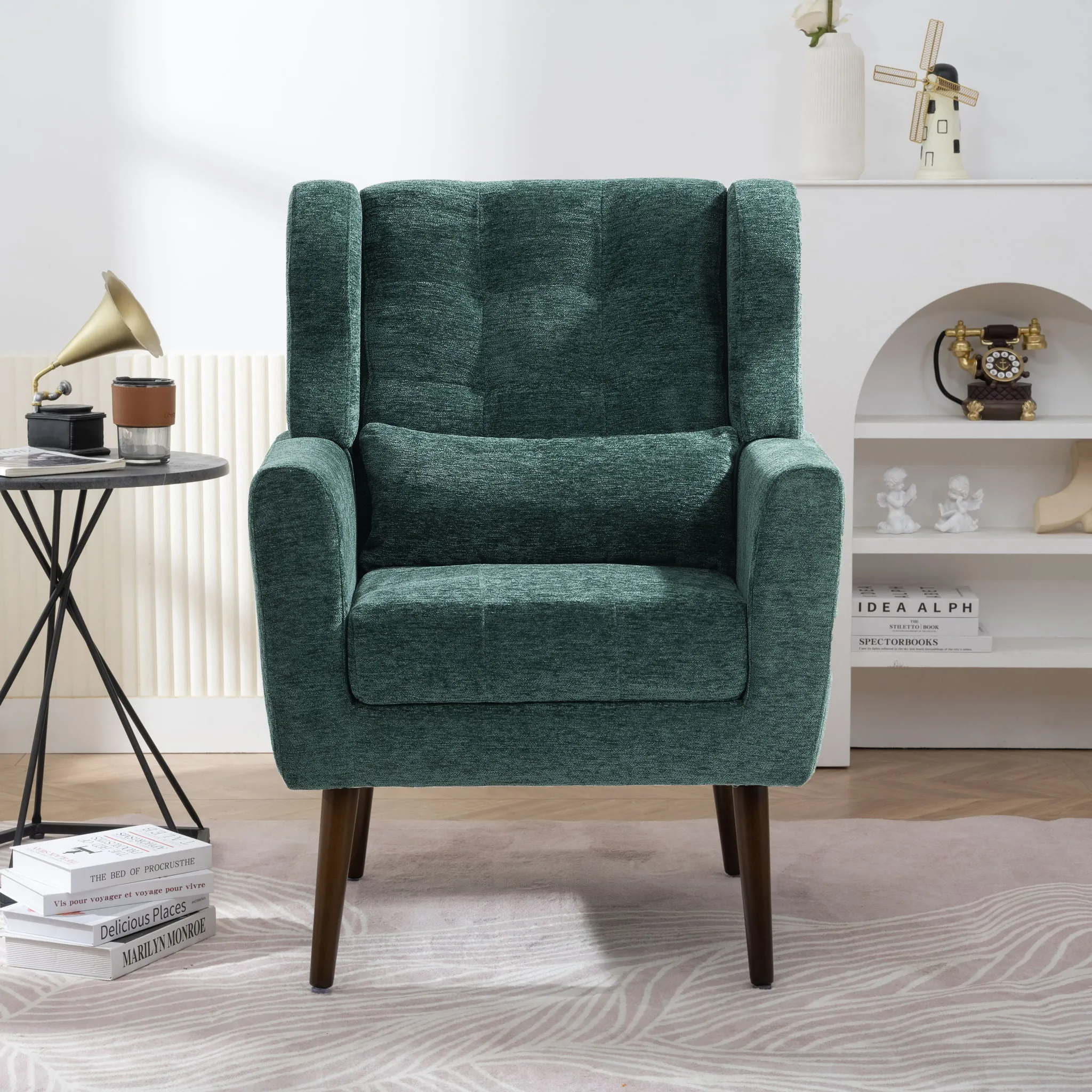 Room, Arm Lounge For Pillow, Chair Armchair, Comfy Wood Powerful Upholstered Mordern With Bedroom, Padded Site-wide sale Modern Leg Space, Chenille Chair, Soft Chairs In Accent Small Living Solid