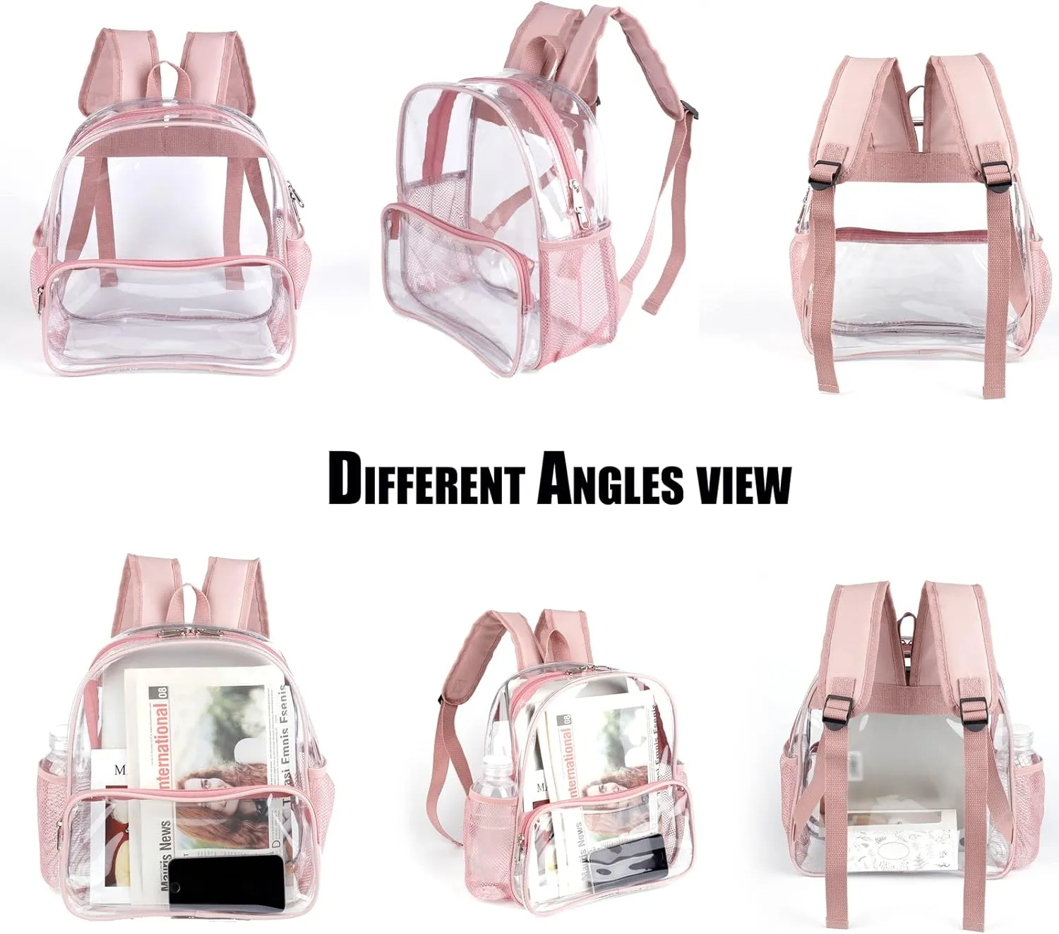 Rose Gold 12x6x12 Clear Backpack for Stadium Events Mini Clear Stadium Bag For Sporting Events Games Festival Concerts,Women Girls