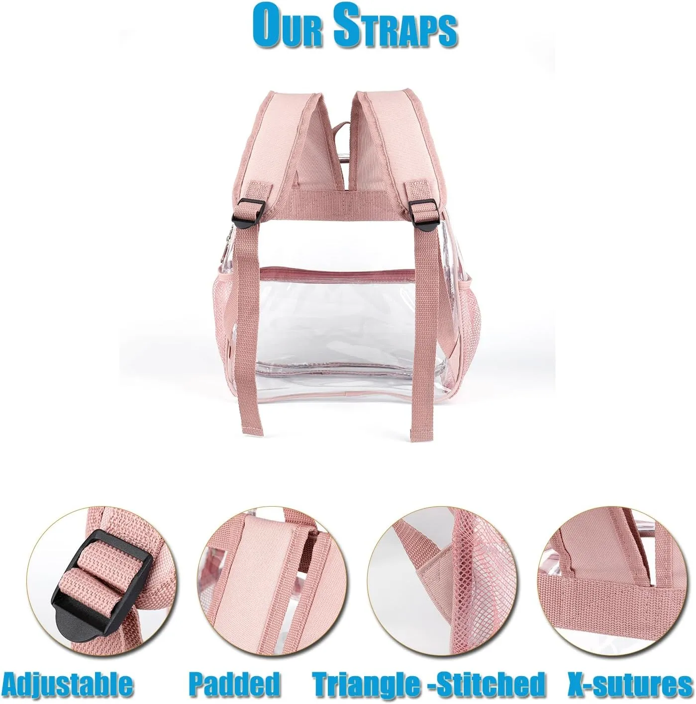 Rose Gold 12x6x12 Clear Backpack for Stadium Events Mini Clear Stadium Bag For Sporting Events Games Festival Concerts,Women Girls