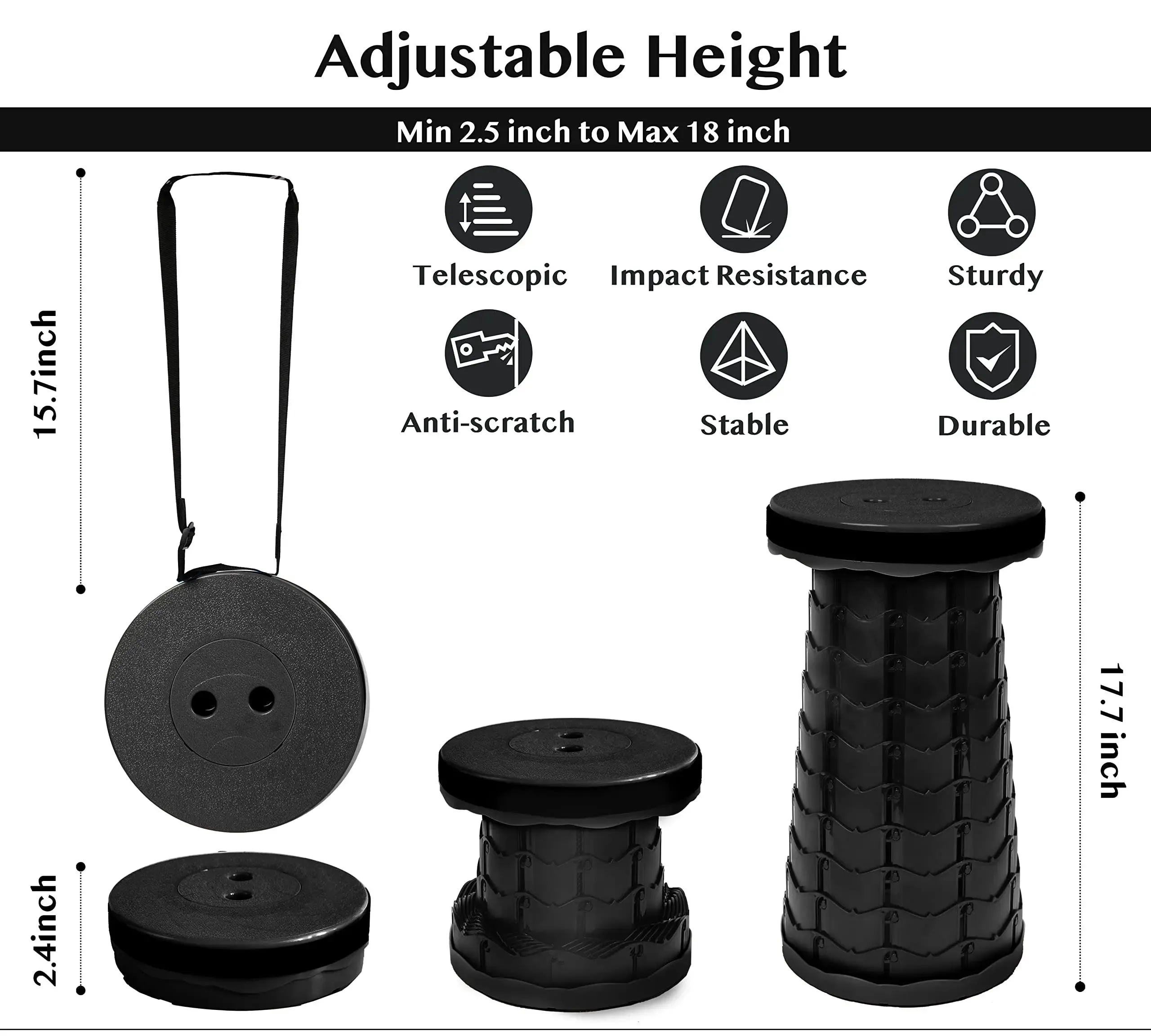 Royaleva Collapsible Folding Telescopic Stool Portable Seat