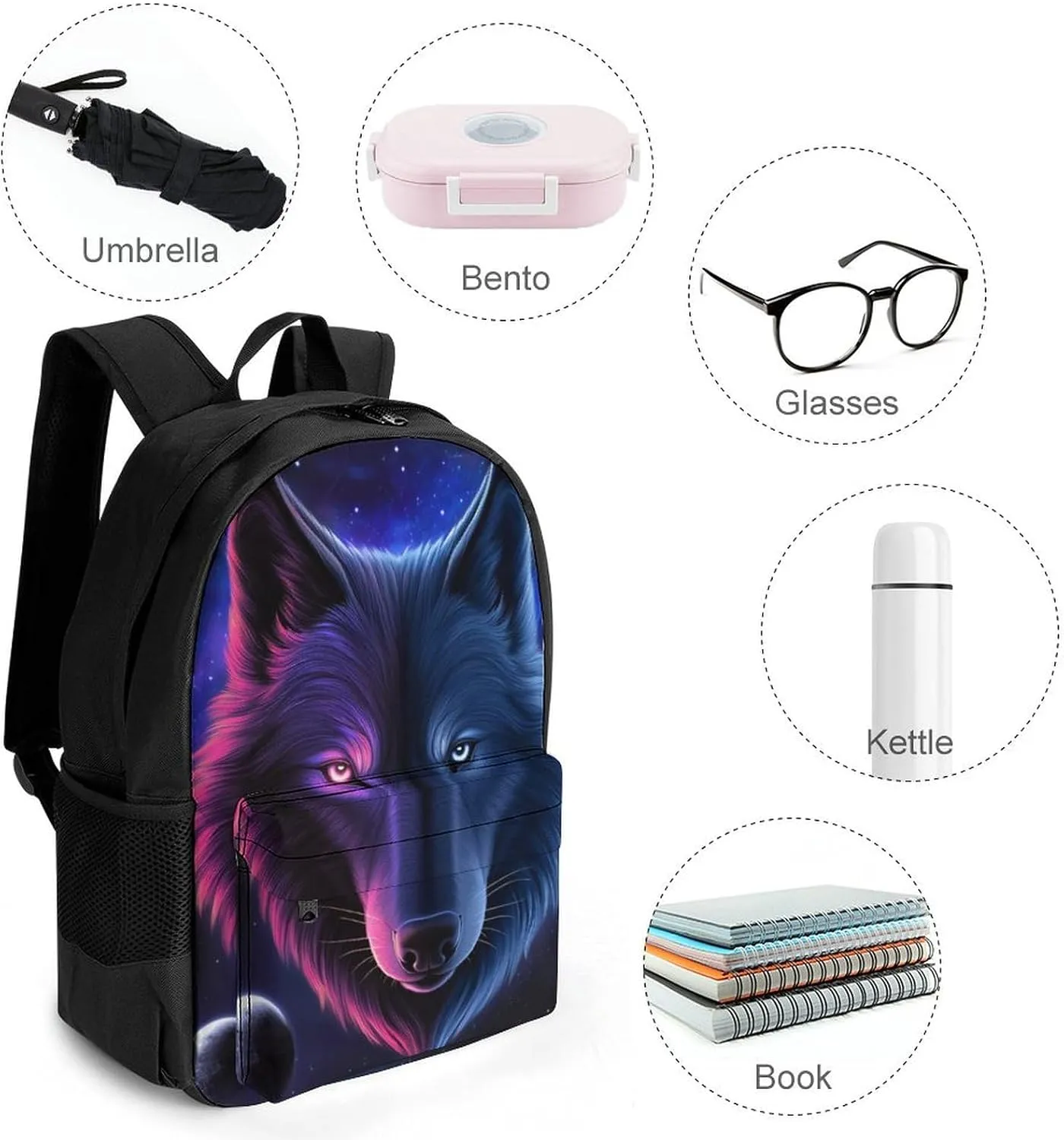 Rucksacks Multipurpose Anti-Theft Big Capacity Bookbag - Pink And Blue Cool Wolf Moon Art Travel Hiking & Camping Rucksack With Padded Straps