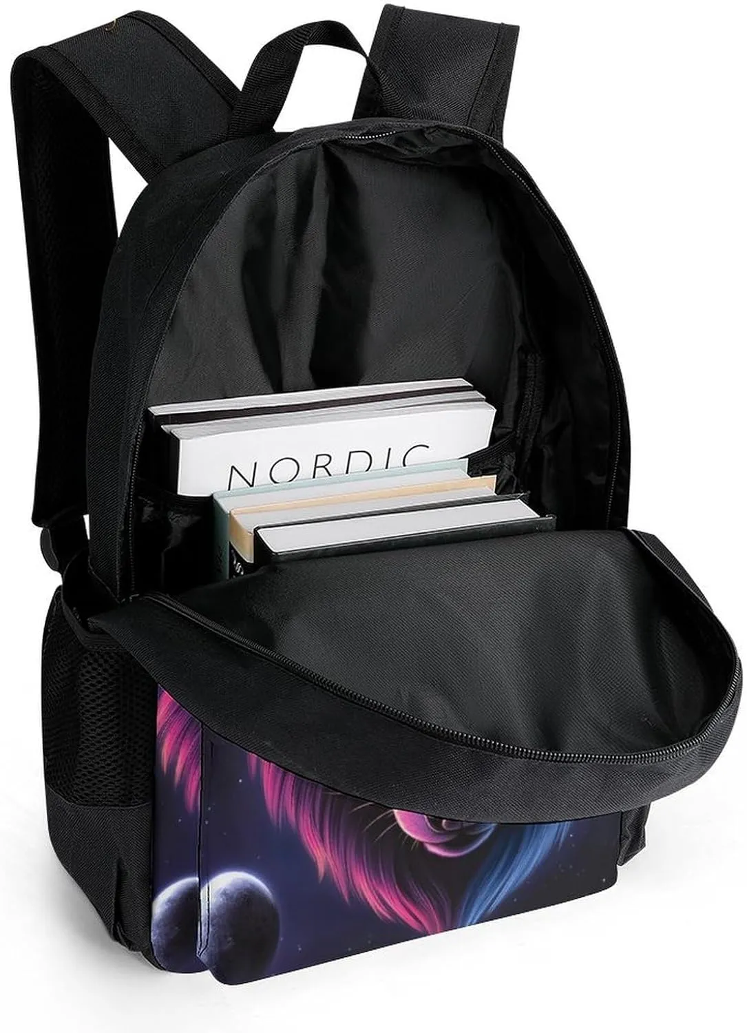 Rucksacks Multipurpose Anti-Theft Big Capacity Bookbag - Pink And Blue Cool Wolf Moon Art Travel Hiking & Camping Rucksack With Padded Straps