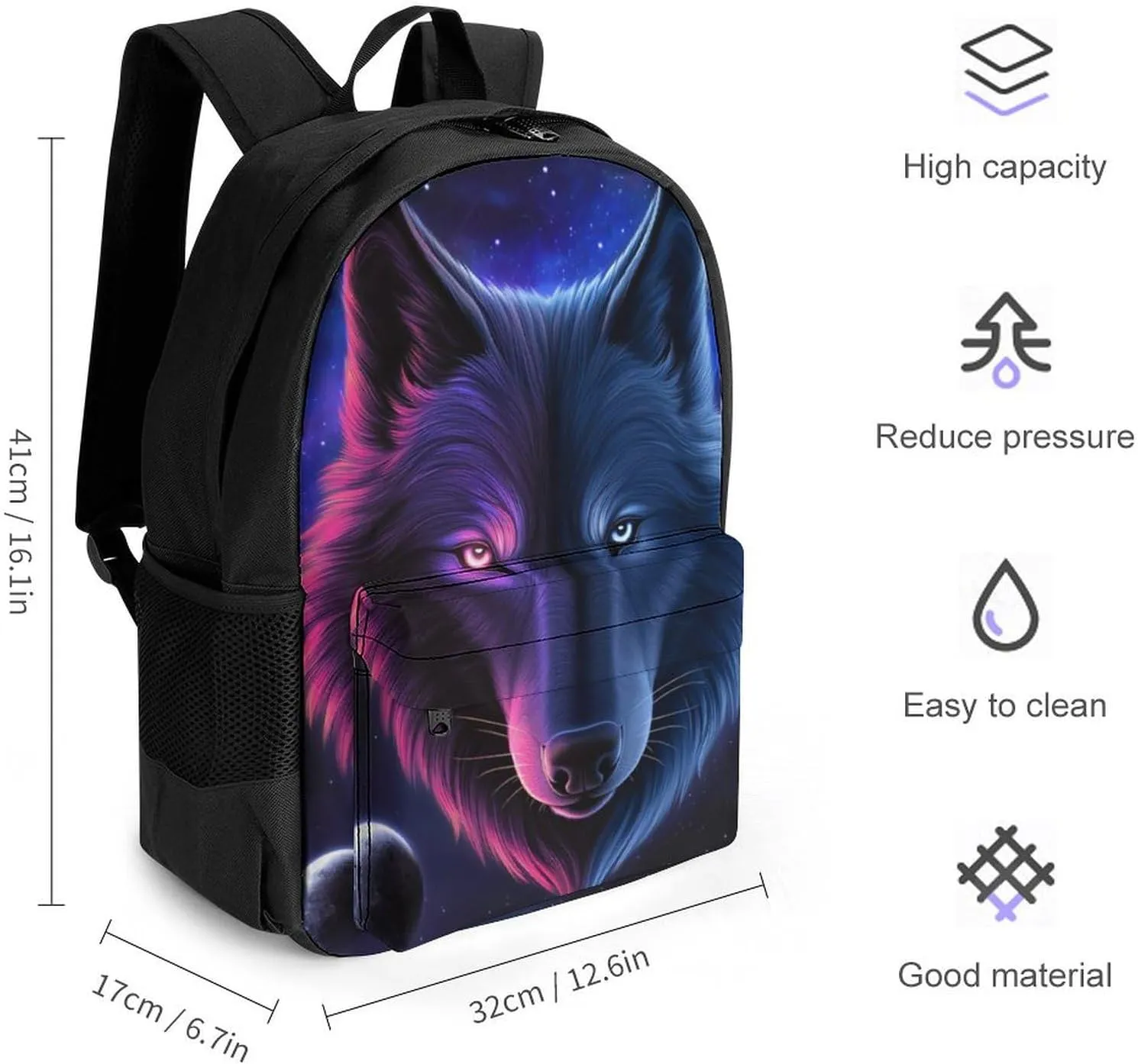Rucksacks Multipurpose Anti-Theft Big Capacity Bookbag - Pink And Blue Cool Wolf Moon Art Travel Hiking & Camping Rucksack With Padded Straps
