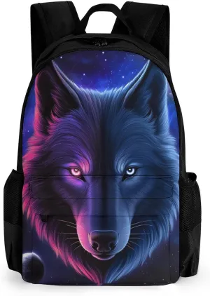 Rucksacks Multipurpose Anti-Theft Big Capacity Bookbag - Pink And Blue Cool Wolf Moon Art Travel Hiking & Camping Rucksack With Padded Straps