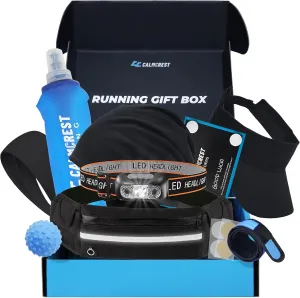 Running Gift Box for Men – 10 Premium Running Accessories, Including Running Belt, Waterproof Headlamp, Foldable Water Bottle, Running Beanie, Visor, Bib Clips, Headband & More – Cool Runner Gifts