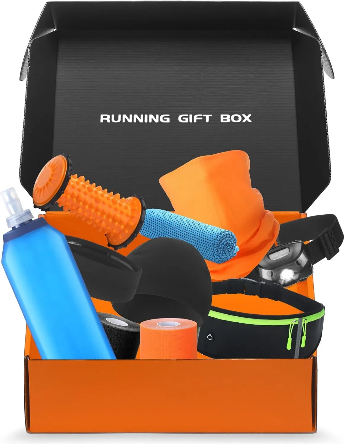 Running Gift Box for Runner 11 Running Gear Essentials for Men Women Runners Gifts for Runners Includes Head Lamp, Folding Water Bottle, Cooling Towel, Sweat Headband, Waist Bag, More