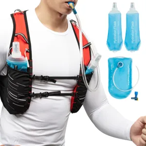 Running Vest with 1L Bladder & 500ml Bottle Reflective Hydration Backpack Lightweight Breathable Running Water Vest with Adjustable Chest Straps and Pockets for Race
