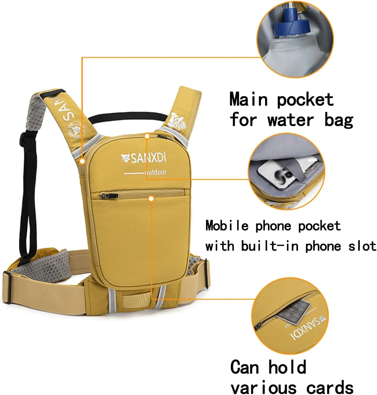 Running Vest with Water Bladder Small Hydration Pack for Hiking, Lightweight Cycling Backpack Women and Men, Multi-Function Adjustable Bag for Outdoor Marathon Skiing Camping Trail Running Climbing