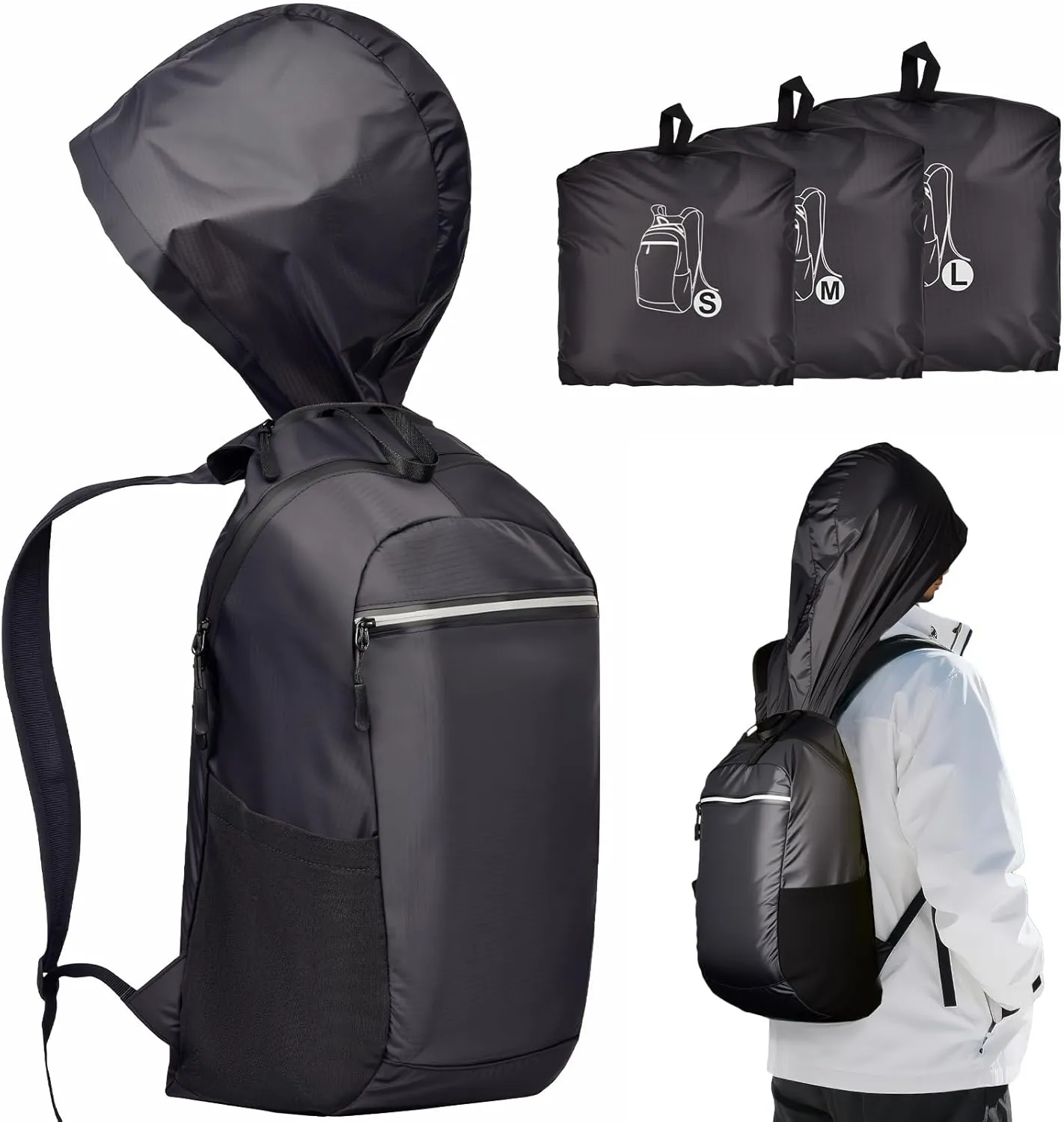 SAIKA 3-Pack Ultra Lightweight Packable Backpack, Water-Resistant Foldable Daypack for Hiking, Travel, Camping, Outdoor, 3 Sizes (S/M/L) with Hat for Men Women Families