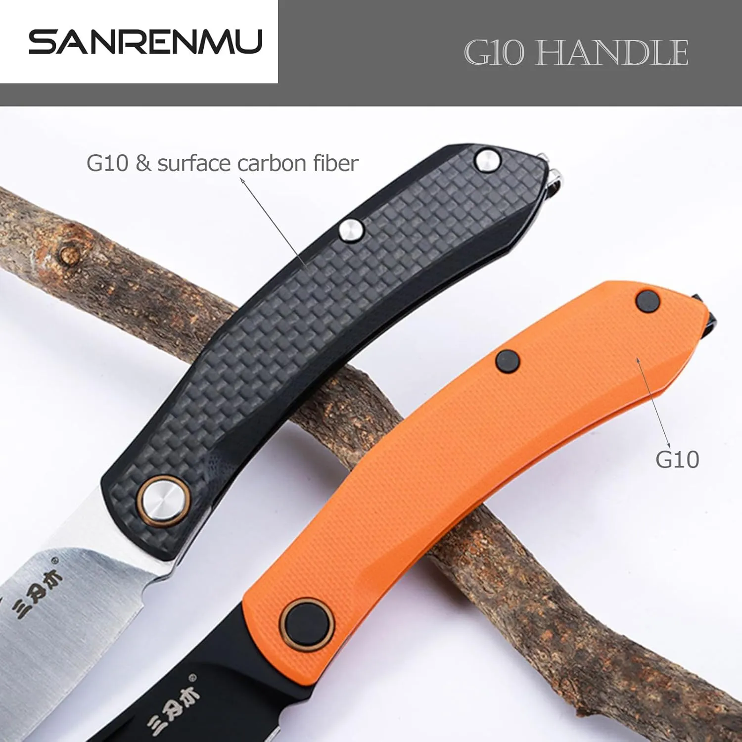 Sanrenmu Pocket Folding Knife with Clip 6.57" Opened Foldable 2.91" 12C27 Steel Blade Utility Knife G10 Handle for Outdoor Camping 7315 (Orange)