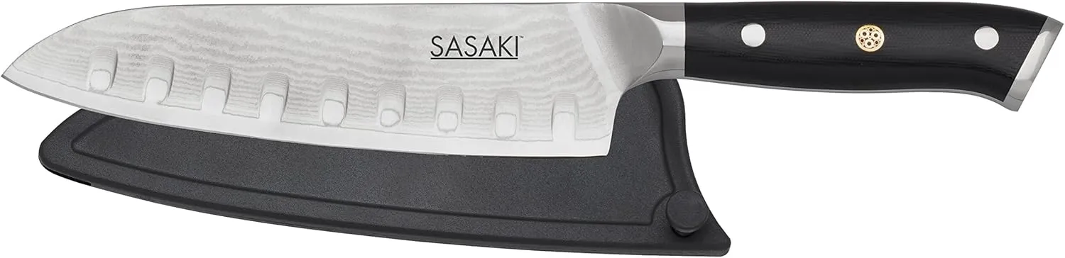 Sasaki Masuta Japanese AUS-10 Stainless Steel Santoku Knife with Locking Sheath, 7-Inch